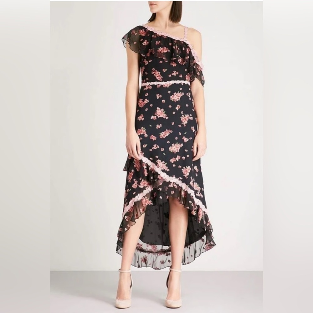 ALICE & OLIVIA Caydon Floral-pattern Silk-chiffon Cluster Flower Pink Dress 4